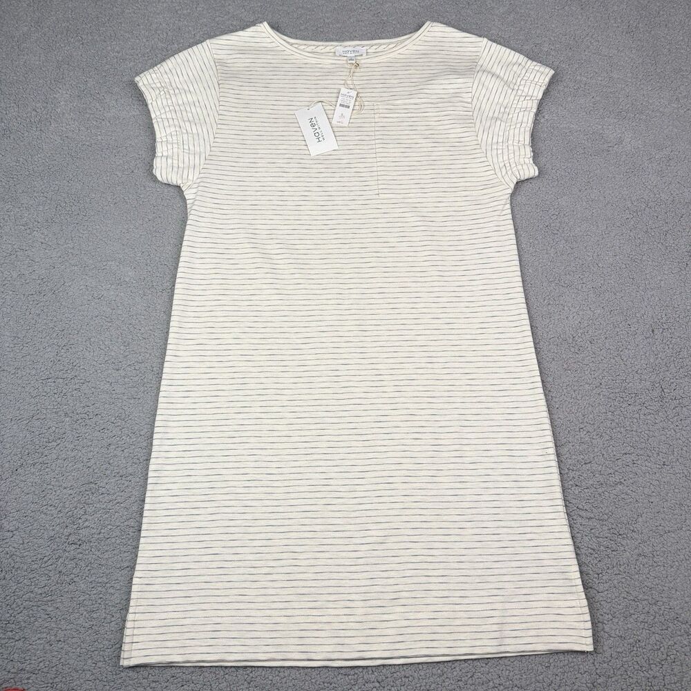 Haven Well Within Shirt Dress Womens Small Ivory Striped Knit Short Sleeve NWT